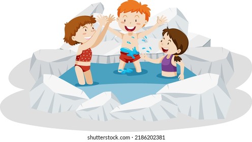 People Swimming In The Frozen Ice Pond Illustration