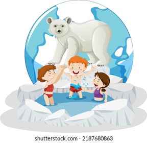 People Swimming In The Frozen Ice Pond Illustration