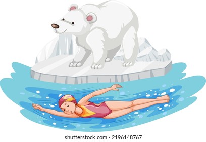 People Swimming In The Frozen Ice Pond Illustration