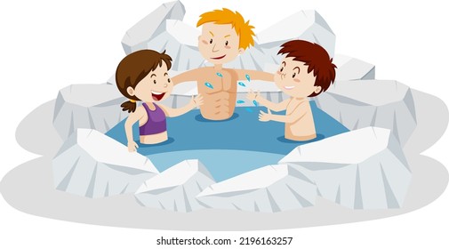 People Swimming In The Frozen Ice Pond Illustration