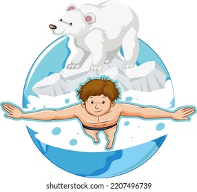 People Swimming In The Frozen Ice Pond Illustration