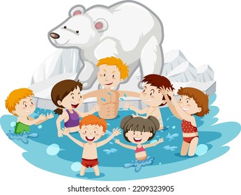 People Swimming In The Frozen Ice Pond Illustration