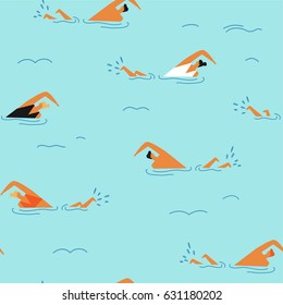 Menschen, die im Meer nahtlos schwimmen. Sommerzeitreisebilder in Vektorgrafik.