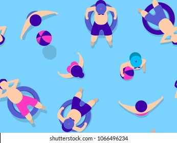 people swimming in pool seamless pattern. summer blue and neon concept. can be use for wallpapaer background, pattern fill, vector illustration