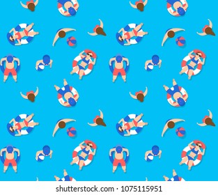 people swimming in pool seamless pattern. summer blue and neon concept. can be use for wallpapaer background, pattern fill, vector illustration