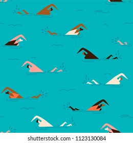 People swimming in the swimming pool seamless pattern. Summertime beach illustration in vector.