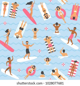 People swimming in the sea seamless pattern. Vector illustration	