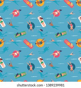 People swimming in sea seamless pattern background