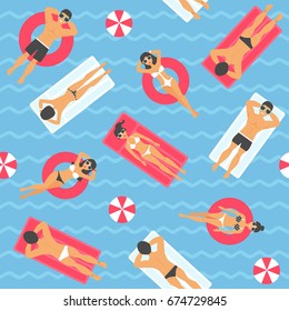 Gente nadando en el mar sin fisuras. Ilustración del vector	