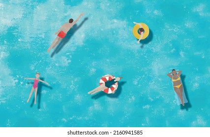 People swimming in the sea watercolor