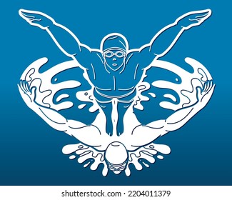 People Swimming Together Group of Swimmer Action Cartoon Sport Graphic Vector