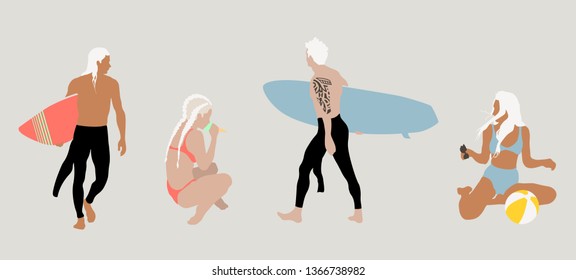 People in swimsuits pack, summer collection and beach theme