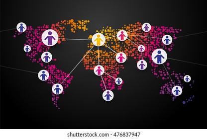 people symbol connection on a beautiful map of the world