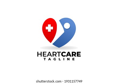 people symbol inside a heart shape. medical unique logo for clinic, hospital or pharmaceutical.
