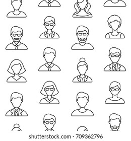 People symbols seamless pattern. Tiling textures with thin line black and white icon set