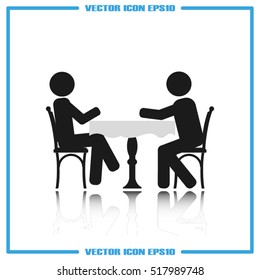 People at the table, interior for cafe icon vector illustration eps10.