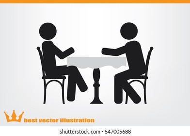 People at the table, interior for cafe icon vector illustration.