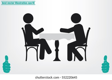 People at the table, interior for cafe icon vector illustration eps10.