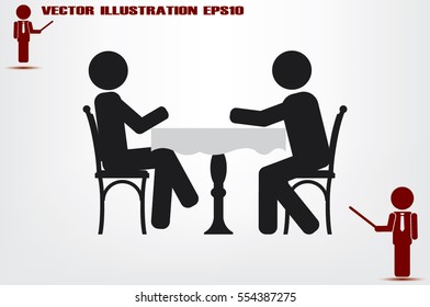 People at the table, interior for cafe icon vector illustration eps10.