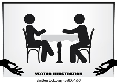 People at the table, interior for cafe icon vector illustration.