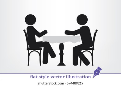 People at the table, interior for cafe icon vector illustration eps10.