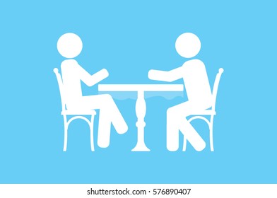 People at the table, interior for cafe icon vector illustration.