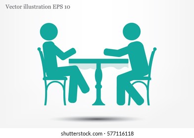 People at the table, interior for cafe icon vector illustration.