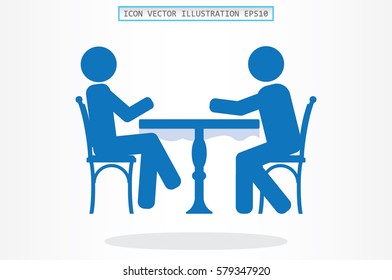 People at the table, interior for cafe icon vector illustration.
