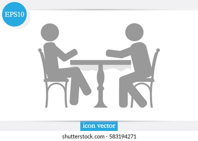 People at the table, interior for cafe icon vector illustration.