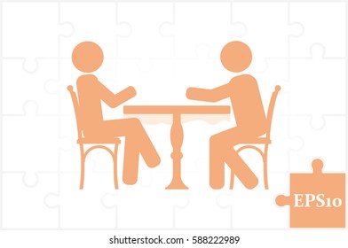 People at the table, interior for cafe icon vector illustration eps10.
