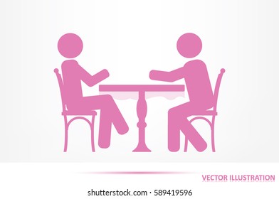 People at the table, interior for cafe icon vector illustration eps10.
