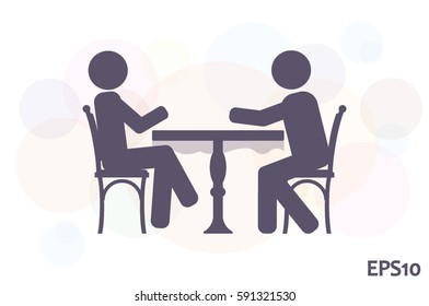 People at the table, interior for cafe icon vector illustration eps10.