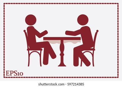 People at the table, interior for cafe icon vector illustration 