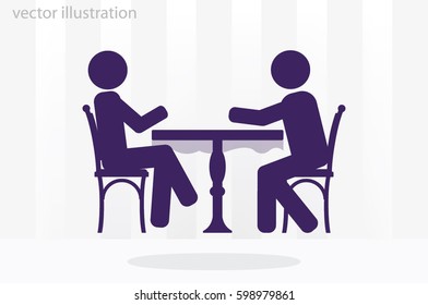 People at the table, interior for cafe icon vector illustration eps10.