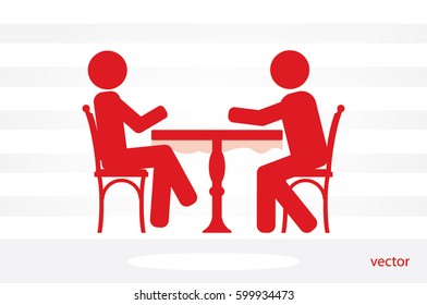 People at the table, interior for cafe icon vector illustration eps10.