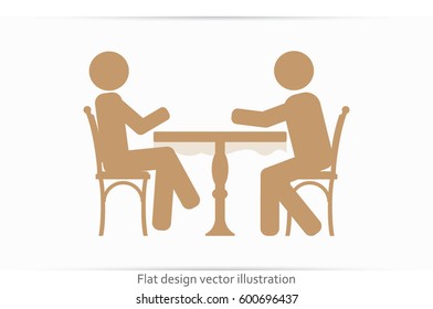 People at the table, interior for cafe icon vector illustration eps10.