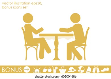 People at the table, interior for cafe icon vector illustration eps10.