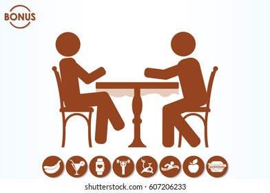 People at the table, interior for cafe icon vector illustration eps10.
