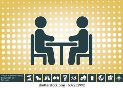 People at the table, interior for cafe icon vector illustration eps10.