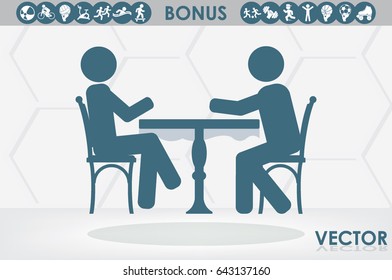People at the table, interior for cafe icon vector illustration eps10.