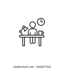 People with table lamp and clock icon in flat style. Coworking space vector illustration on white isolated background. Freelancer workplace  business concept.