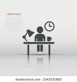People with table lamp and clock icon in flat style. Coworking space vector illustration on white isolated background. Freelancer workplace  business concept.