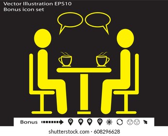 people at the table, talking, communication, icon, vector illustration eps10