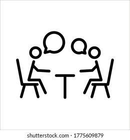 Menschen an einem Tisch, die sich unterhalten, Symbol einzeln auf weißem Hintergrund