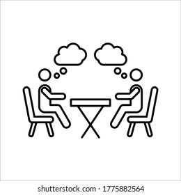 People at a table talking, icon isolated on white background