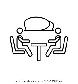 People at a table talking, icon isolated on white background