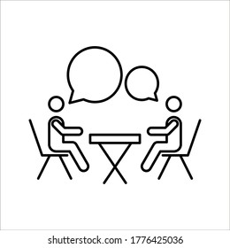 People at a table talking, icon isolated on white background