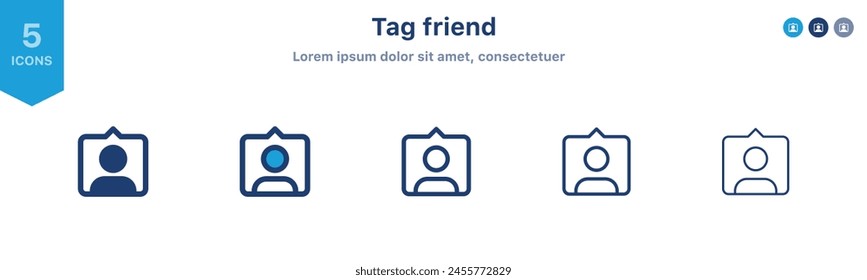 people tagged icon, tag friend icon, sign button, person pin icon in speech bubble - mention friends icons	
