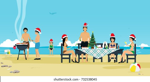 People take the family to celebrate Christmas at the beach.