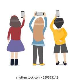 People take photos with smartphone